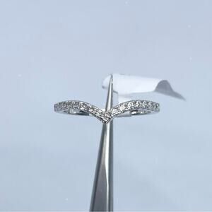 Moissanite Diamond V Shaped Band Ring Anniversary Wedding Stacking 925 18K Gold